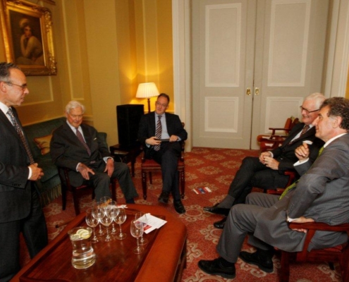 With Sir Michael Palliser, Gideon Rachman, Rt Hon Lord Hurd, CH; and Sir Kevin Tebbit